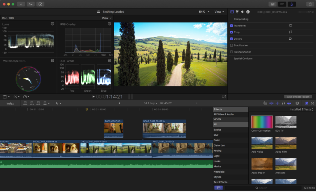 Final Cut Pro X dashboard
